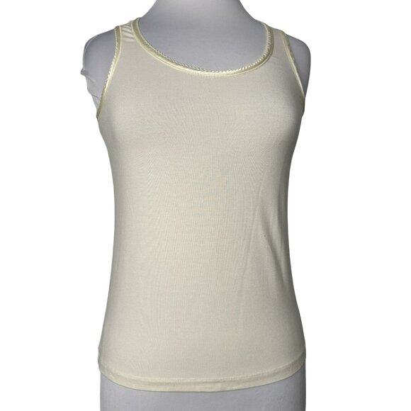 Chico's Women's Ivory Tank Top Modal & Spandex Scalloped Ribbon DetaiSize 0 XS - Picture 1 of 4